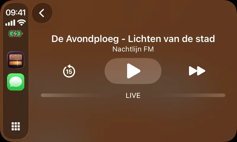 CarPlay: Nu speelt met Nachtlijn FM, 15 seconden terug en de volgende favoriet