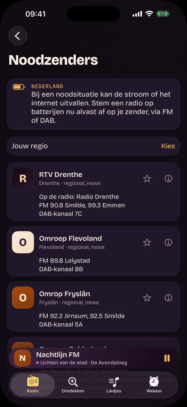 De noodzenders: een tip voor een radio op batterijen en de regionale omroepen met hun FM- en DAB-kanaal