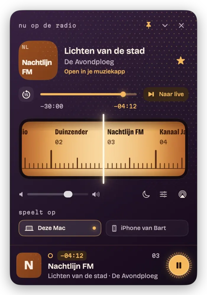 De zwevende speler, uitgeklapt met de zenderschaal